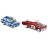 2 Corgi Toys Monte Carlo Rally cars. Rover 2000TC (322) in metallic maroon with white roof and red