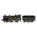 1924 Hornby O Gauge No2 4-4-0 tender locomotive. A clockwork example in lined black LMS livery,