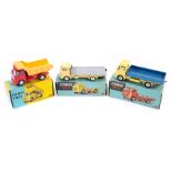 3 Corgi Toys. A Commer (5 Ton) Platform Lorry (454) in yellow with silver loadbed and flat spun