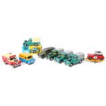 A small quantity of Corgi Toys. 4x 2nd issue Land Rover series 2 in dark green with yellow