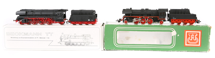 2 TT gauge locomotives. A Berliner TT Bahn DR class 23 2-6-2 tender locomotive, RN 231111 with an