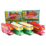 4 Indian Miltan Mini Double Decker Bus. All Routemasters, 2 in cream and light green and 2 in red,