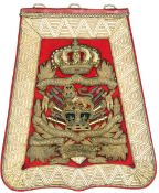 †A good Victorian officer’s full dress embroidered scarlet cloth sabretache of the 15th (the King’s)