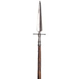 An officer’s pike, c 1800, slightly hollow ground slender leaf shaped blade, 11½”, into ribbed