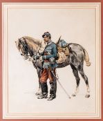 †A pair of well detailed watercolour paintings of French Third Empire Cavalry by the famous French