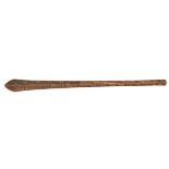 A fine old Tongan hardwood club, 40” overall, the head of lozenge section tapering to almost