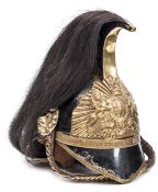 An officer’s helmet, 1843-49, of Prince Albert’s Own Corps of Norfolk Yeomanry, black painted