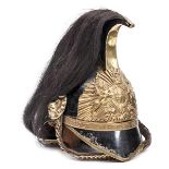 An officer’s helmet, 1843-49, of Prince Albert’s Own Corps of Norfolk Yeomanry, black painted