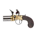 A 4 barrelled 80 bore brass framed flintlock boxlock tap action pistol, by L. Samuel, Liverpool, c