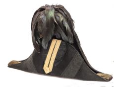 A Victorian officer’s cocked hat of the Medical Staff, black beaver body with black lace bands and