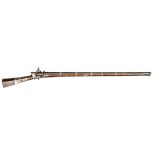 A good 18th century silver mounted 16 bore Turkish miquelet flintlock gun, 55” overall, the smooth