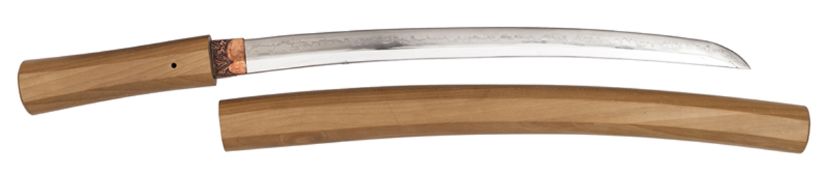 A Japanese sword Wakizashi, 17th century Shinto period, in shira saya, blade 16½” signed Hizen