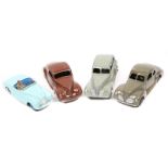 4 Dinky Toys. 3 39 series American cars – Studebaker in dark grey, Lincoln Zephyr in dark brown