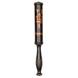 A Vic blackened baluster style truncheon, painted VR/ Crown/ 1/ Thornton, stem to swollen ribbed