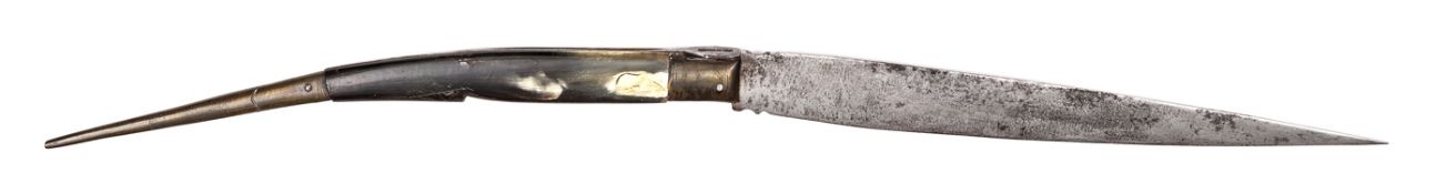 An unusually large early 19th century Spanish folding knife navaja, swollen single edged blade 14½”,