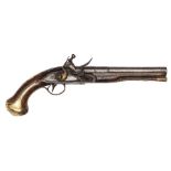 A 16 bore flintlock holster pistol by John Probin, c 1770, 15” overall, 3 stage barrel 9” with