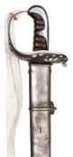 A 1796 pattern heavy cavalry officer’s undress sword, broad, straight shallow fullered blade,
