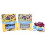 3 Corgi Toys Minis. 2x Mini-Cooper Magnifique (334). One in metallic green and one in metallic blue,