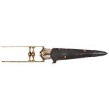 A good 18th century dagger katar from Upper India, overlaid in gold, blade 9½”, with reinforced