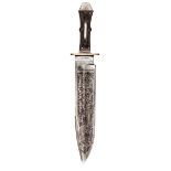 A 19th century bowie knife, blade 10½”, marked “Broomhead & Thomas Celebrated American Hunting