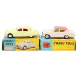 2 Corgi Toys. Jaguar 2.4 Litre Saloon (208S) in lemon yellow with red interior, example with
