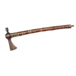 A 19th century American Indian tomahawk pipe, iron trade blade 2½”, scalloped along the upper and