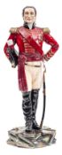 A Michael Sutty large painted porcelain figure “Duke of Wellington 1805”, in full dress holding
