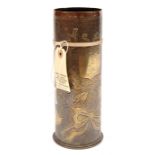 †A nicely engraved WWI German 75mm shell case, “Yser” and shield with “EJ” within an all over floral