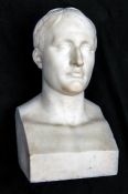 A heavy very well executed white marble head of Napoleon, integral squared torso base, height 22”