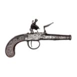 A 50 bore cannon barrelled flintlock boxlock pocket pistol, c 1770. 7½” overall, turn off barrel