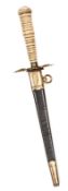 A naval dirk c 1800, shallow diamond section blade 7", gilt crossguard with heavily embossed