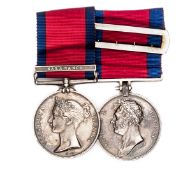 Pair: M.G.S. 1793-1814, 1 clasp Salamanca; Waterloo 1815 (Lieut. Henry Quill, 32nd Regiment Foot),