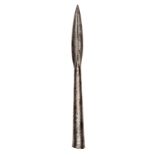 A late 18th century silver inlaid Indian lance head, heavy quality hollow triangular section point