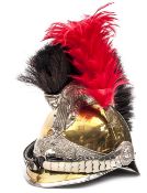 †A French Chasseurs à Piéd helmet, c 1890, copper skull with white metal edge binding to front and
