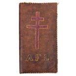 †A folding leather wallet “Travelling Desk”, stitched edges and cover design of Cross of Lorraine