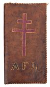 †A folding leather wallet “Travelling Desk”, stitched edges and cover design of Cross of Lorraine