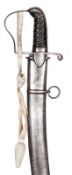 †A 1796 pattern light cavalry officer’s sword, curved, shallow fullered blade 32½”, etched on one