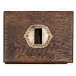 An oak collection box, lid engraved in capitals “Fund for the Survivors from the Battle of