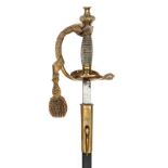 †A continental dress sword, slender SE blade 31½”, etched with trophy of arms within scrolled