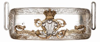 A Victorian officer’s silver mounted pouch of the 2nd West York Yeomanry, the flap with engraved