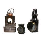 2 Railway lamps and a cycles lamp. 2 hand held railway lamps, one a ‘Welch Patent’ British