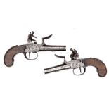 A pair of French late 18th Century 60 bore flintlock boxlock pocket pistols, 6¾” overall, turn off