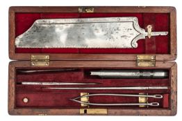 A military surgeon’s small field kit, saw and 2 knife blades with universal grip, needles, chain