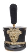 †A United States West Point Cadet shako, c 1930, black beaver body, patent leather top, headband and