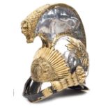 †An officer’s 1828 pattern helmet of the South Salopian Yeomanry, silver plated skull and comb, gilt