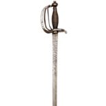 A rare mid 18th century French officer’s sword with folding triple bar hilt, straight single edged