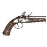 An Italian officer’s 20 bore flintlock pistol, 9¾” overall, 2 stage barrel with chiselled band and