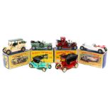 8 early Matchbox Yesteryear. Y1 Ford Model T, Y5 1910 Benz Limousine, Y10 1928 Mercedes-Benz 36/220,