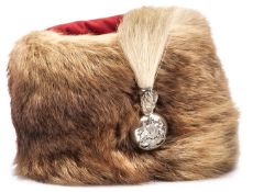 An unusual post 1901 officer’s light brown fur busby of the Volunteer Artillery, plain scarlet cloth