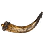 A Napoleonic War period scrimshaw engraved powder horn, engraved “Second Division L.G.D” within a